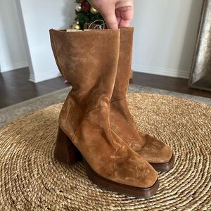 ANA PALMA Suede Leather Platform Block
Heel Midcalf Boots Brown NWOT Sz 39